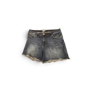 STS Blue Aubrey Mid Rise Denim Shorts Dark Wash Frayed Hem Size 33 16 Pre-owned